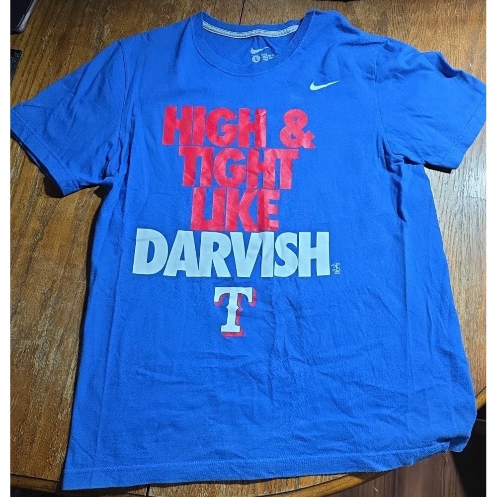"High & Tight Like Darvish" Nike Regular‎ Fit Large Texas Rangers T-Shirt Blue